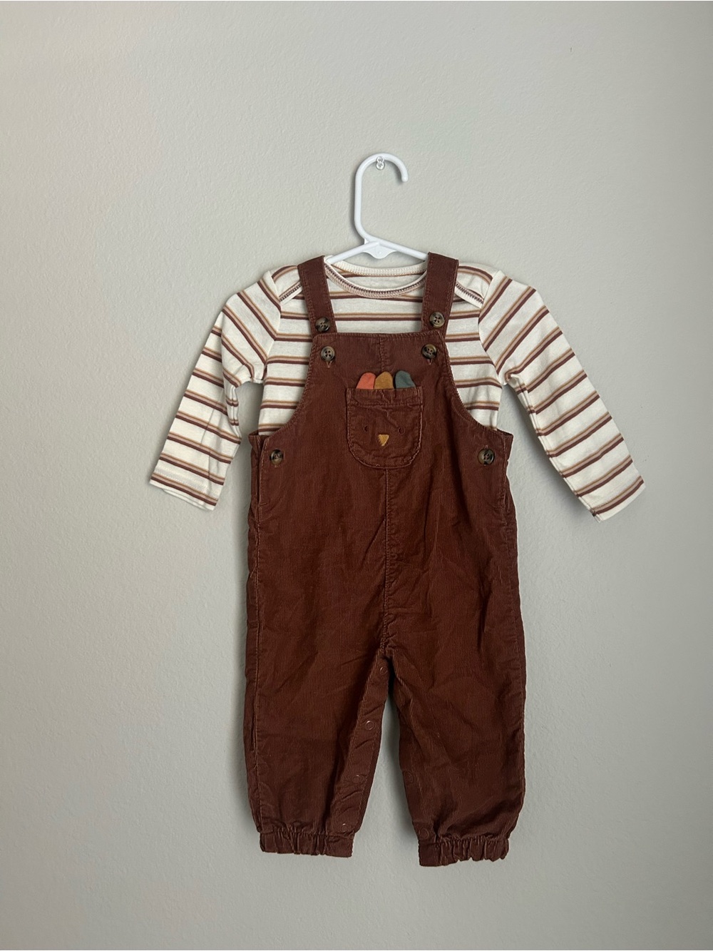 Carter's Brown Corduroy Overalls with Cream & Brown Striped Tee